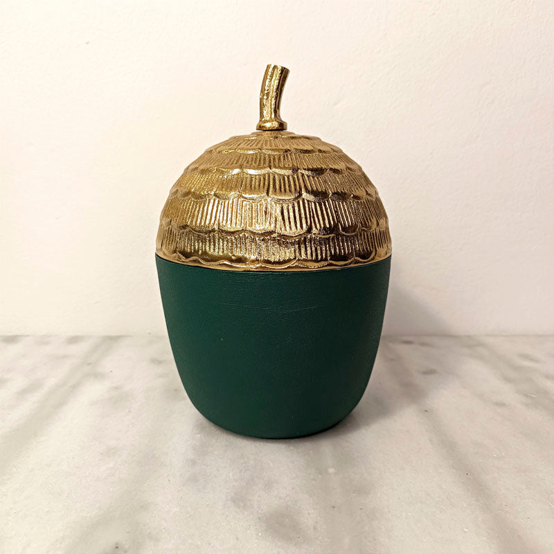 Green and gold acorn jar